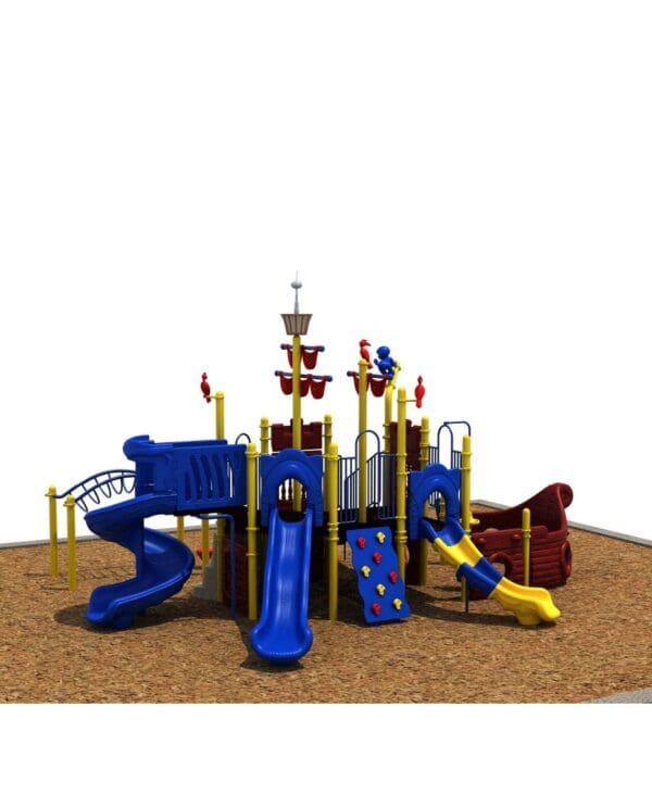 A playground with many different types of play equipment.