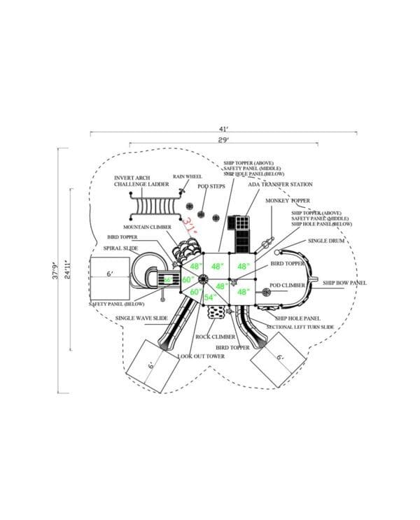 A diagram of the layout of a playground.