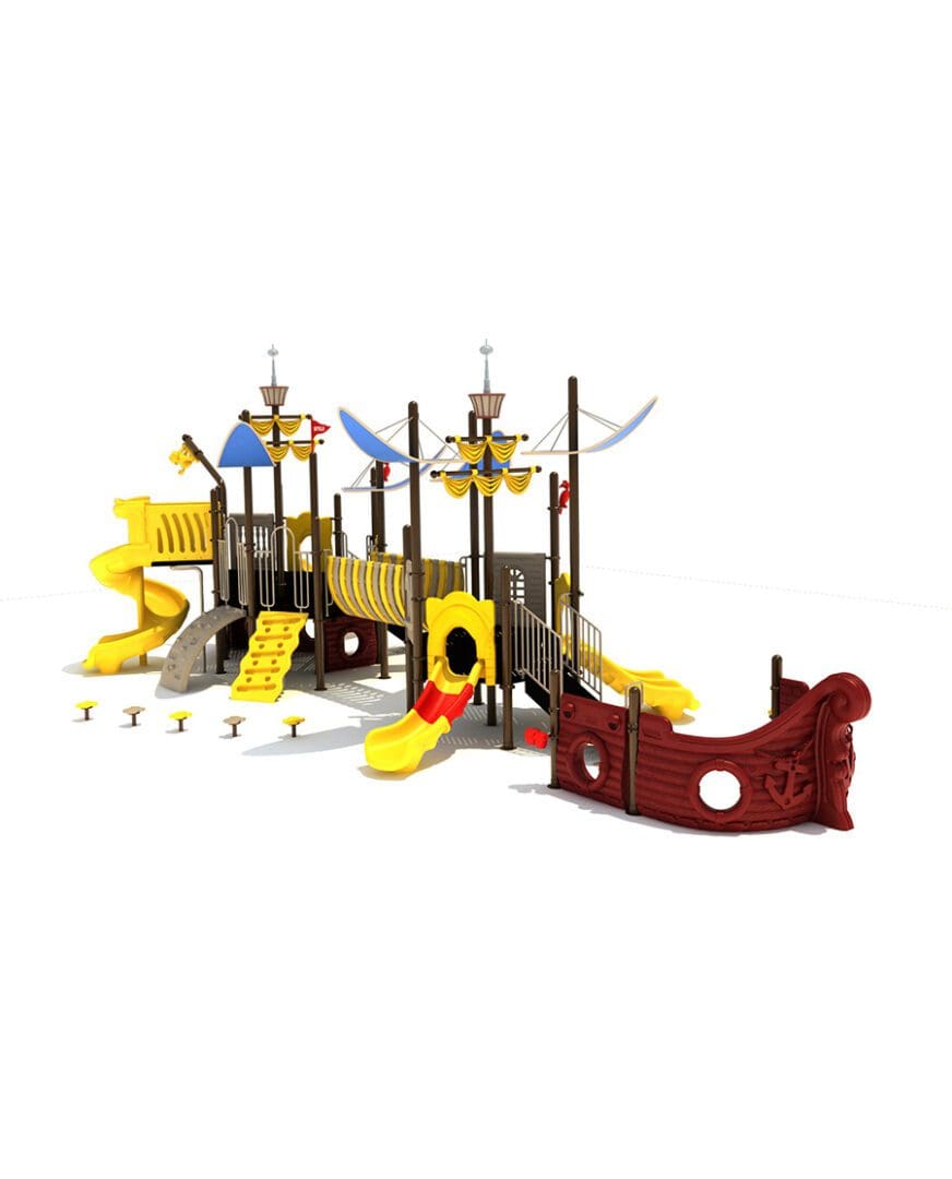 A playground with many different types of play equipment.