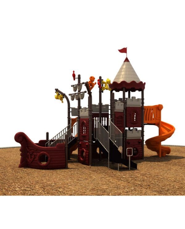 A playground with a slide and some stairs