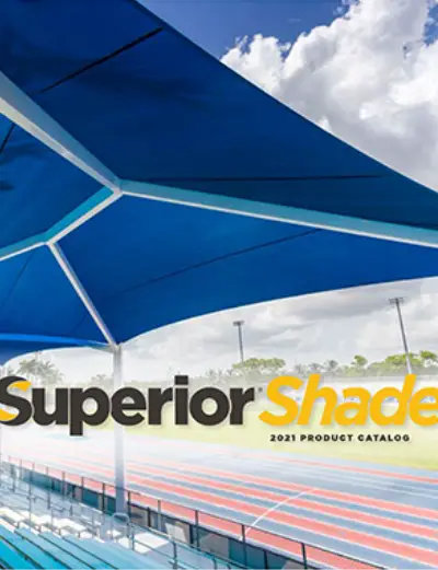 A blue umbrella with the words " superior shade 2 0 1 7 product catalog ".