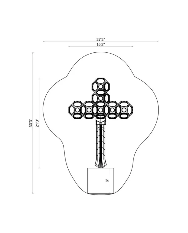 A drawing of a cross with a light on top.