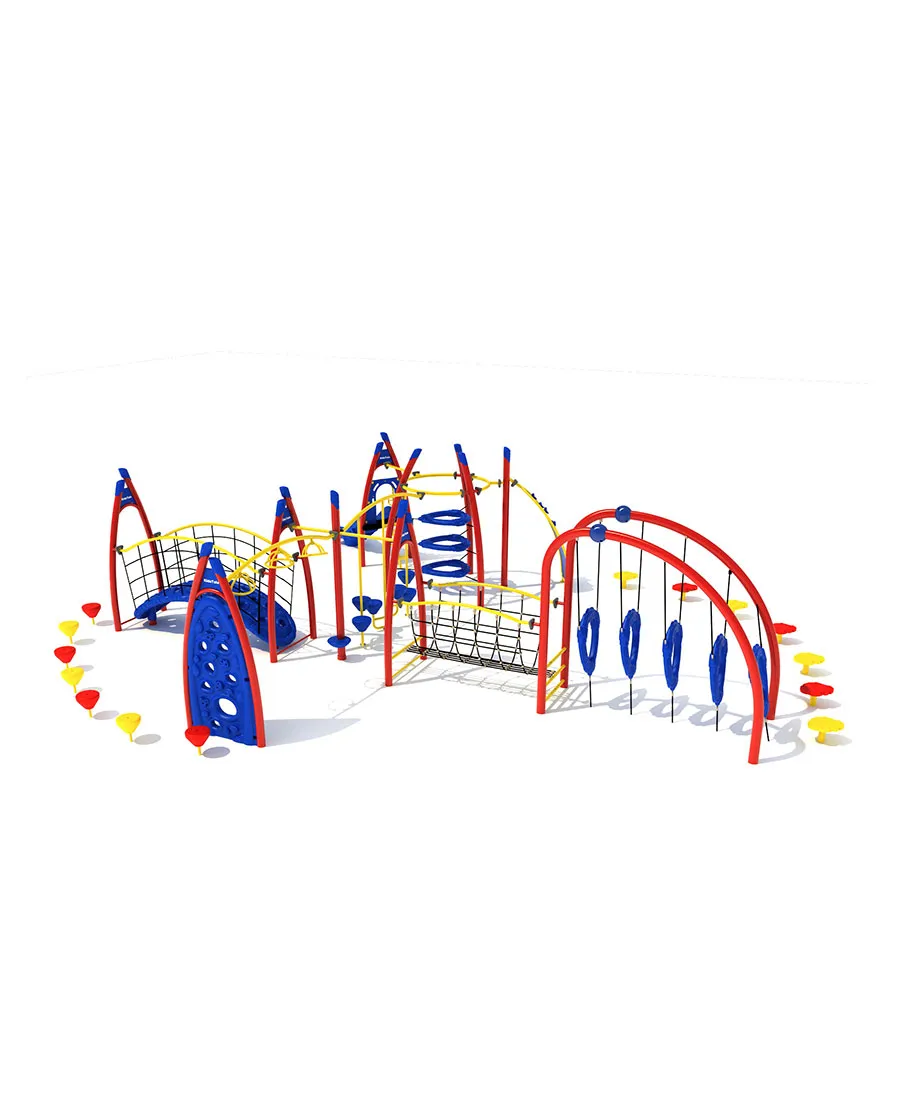 A playground with many different types of play equipment.