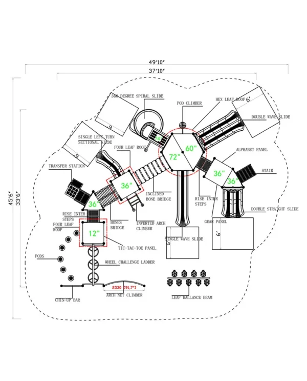 A drawing of the layout of an amusement park.