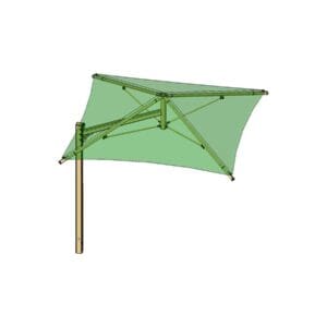 Green shade sail attached to post.