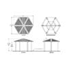 Hexagonal gazebo: top, front, side views
