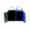 Dual recycling bins with doors open.