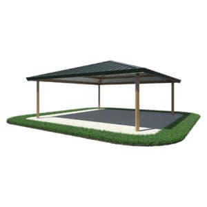 Here's an alt tag for the image: Gabled carport with paved base.