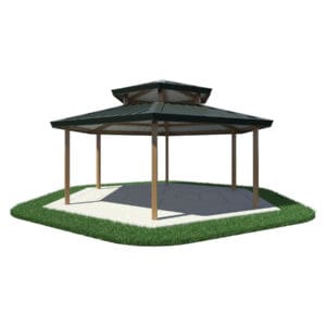 Double roof gazebo on grassy area.