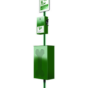 Green pet waste station with bags.