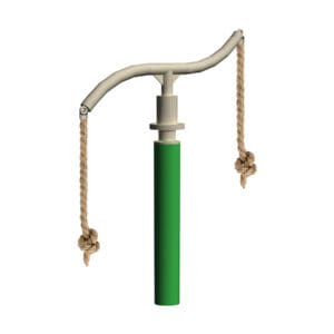 Green playground seesaw with ropes.