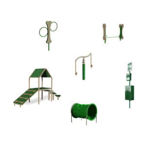 Dog park agility equipment and waste station.