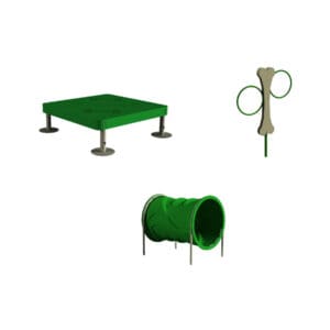 Green dog park agility equipment.