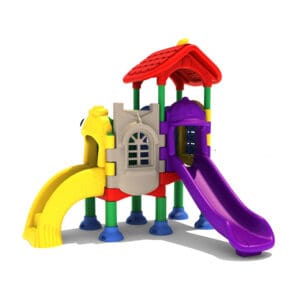 Colorful kids' playset with slides.
