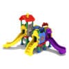 Colorful playground with slides and climbing features.