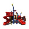 Red and blue pirate ship playground.