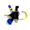 Overhead view of blue and yellow playground.