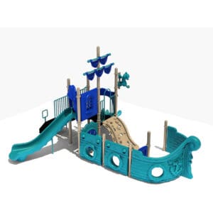 Pirate ship playground with slide.