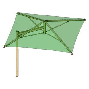 Here's an alt tag for the image: Green shade sail structure, simple design.