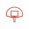 Orange basketball hoop with net.