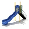 Blue wavy playground slide with stairs.