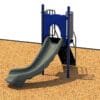 Playground slide with blue platform.