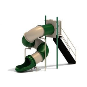 Green and beige playground tube slide.