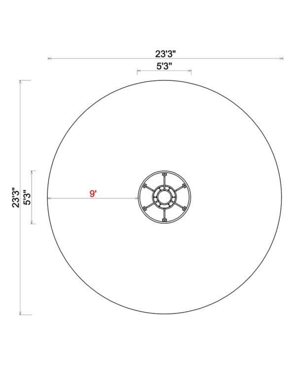 Diagram of 23'3" diameter round table.