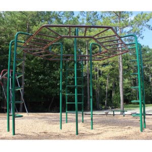 Playground climbing structure with ladders.
