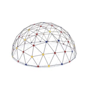 Colorful geodesic dome climbing frame.