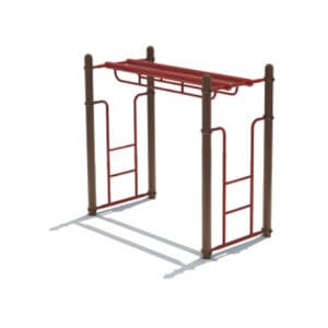Red playground monkey bars and ladder.