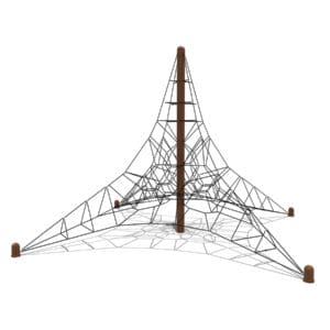 Triangular climbing net playground structure.