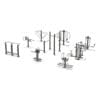 Outdoor gym equipment: various stations.