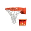 Orange basketball hoop with net.