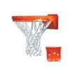 Orange basketball hoop with net.