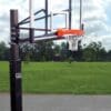Outdoor basketball hoop with padding.