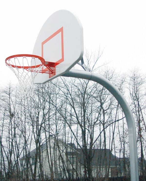 Standard-Duty Outdoor Gooseneck Basketball System w/ Steel Fan-Shaped Backboard | Sports Equipment