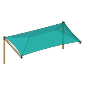 Here's an alt tag for the image: Teal fabric shade structure.