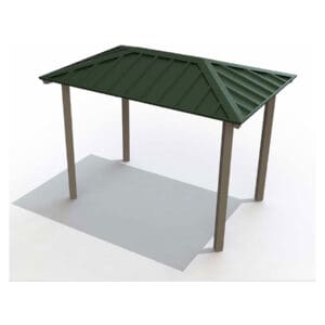 Here's an alt tag for the image: Green metal roof gazebo.