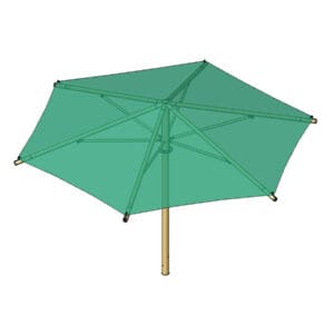 Green shade umbrella, six-sided.