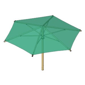 Green hexagonal shade umbrella structure.
