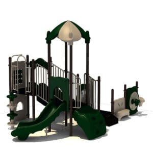 Green and beige children's playground structure.