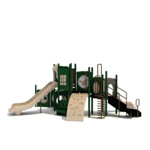 Children's playground structure with slides.