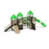 Green and beige playground structure with slides.