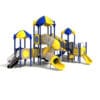 Yellow and blue playground structure.