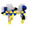 Overhead view of blue and yellow playground.