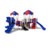 Red and blue playground with slides.