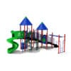Colorful playground with slide and climbing structures.