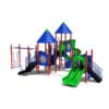 Colorful playground with slides and climbing structures.