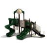 Green playground with slides and climbing structure.